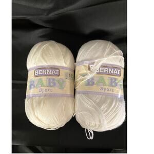 Lot of 2 Bernat Baby Sport Yarn Skeins White 4mm 1256 Yds